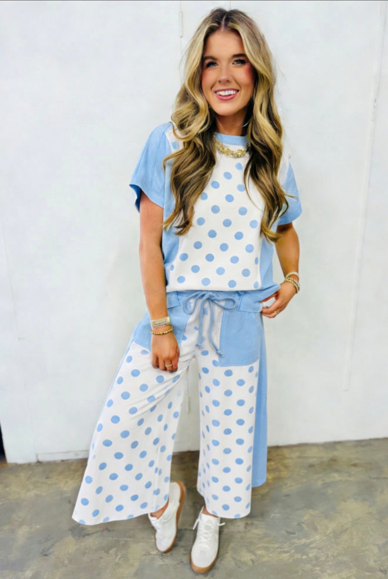 Blue Skies Patchwork Polka Dot Lounge Set- pre order