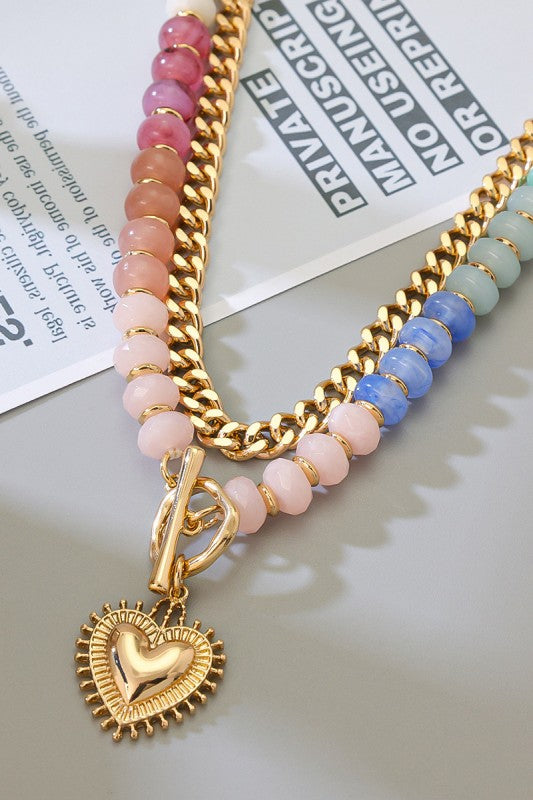 Heart Charm Beaded Necklace