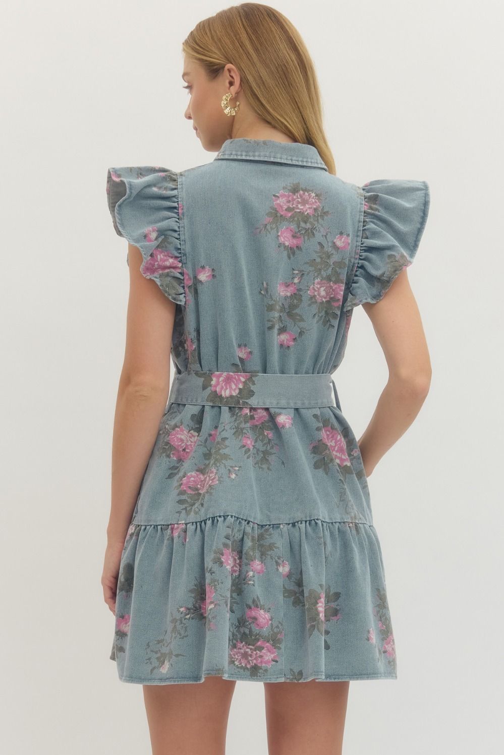 Floral denim tie dress