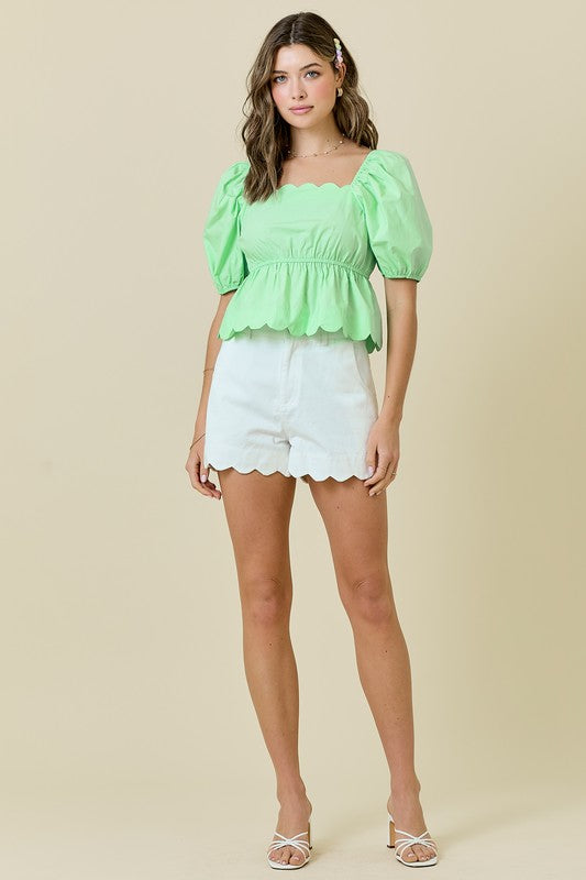 White scalloped shorts