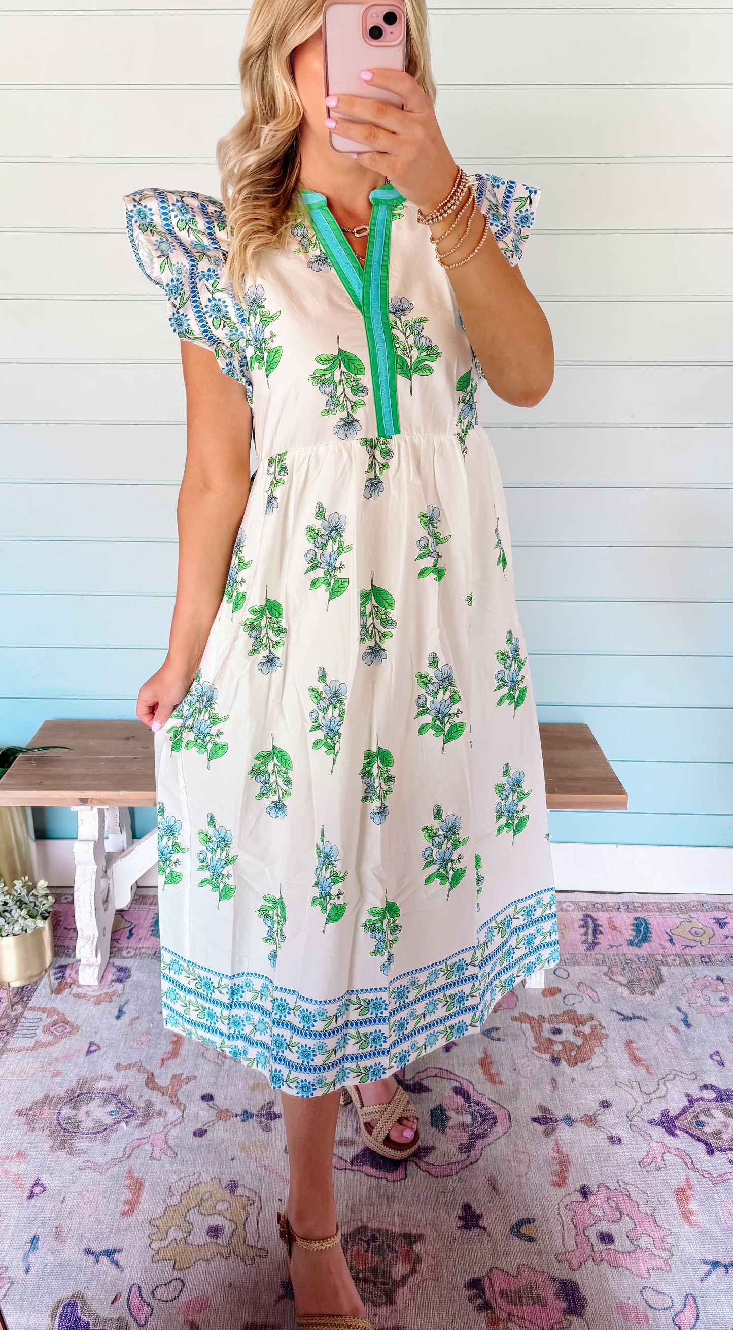 Blue and green floral midi