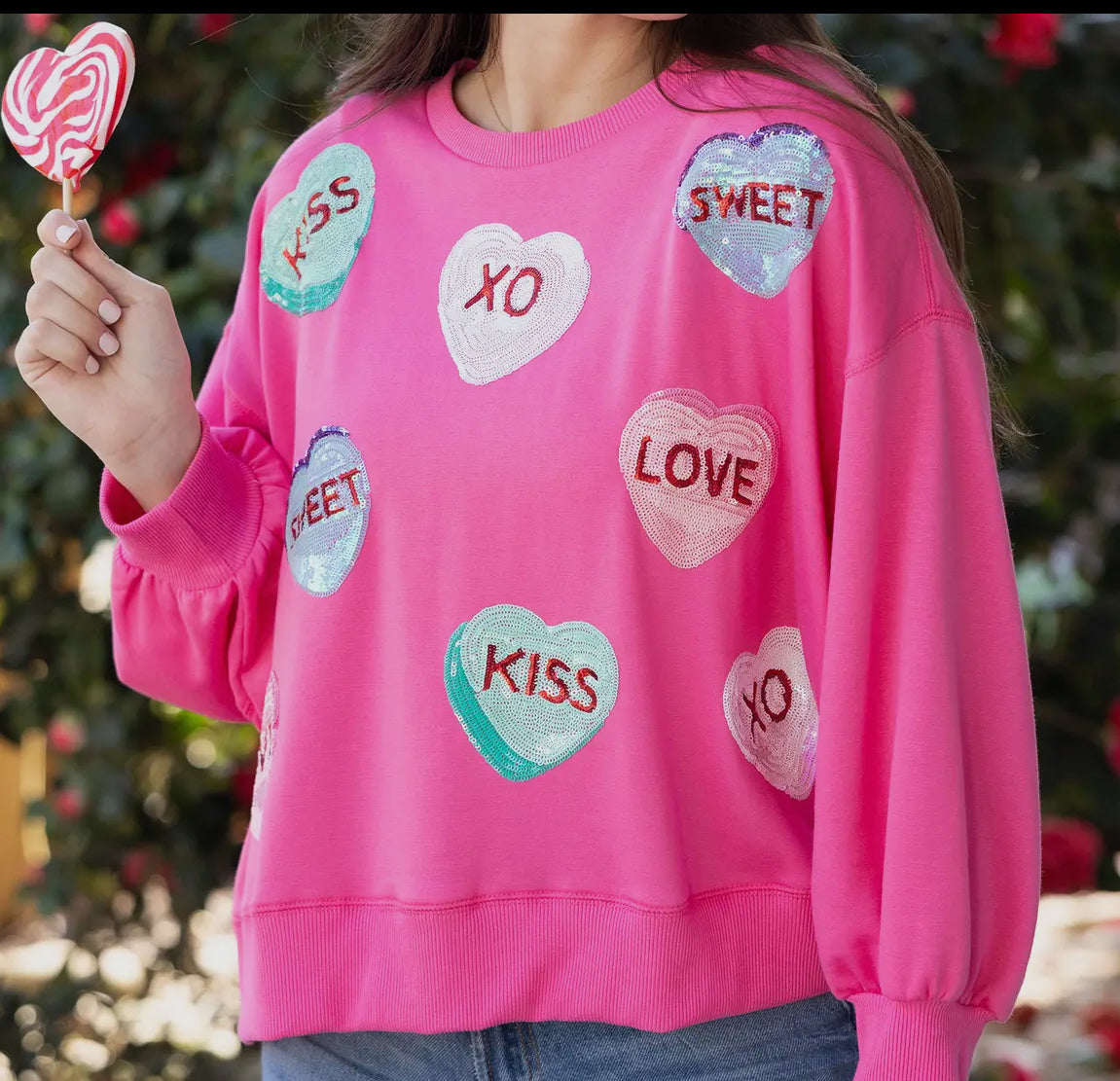 Sequin candy heart sweater
