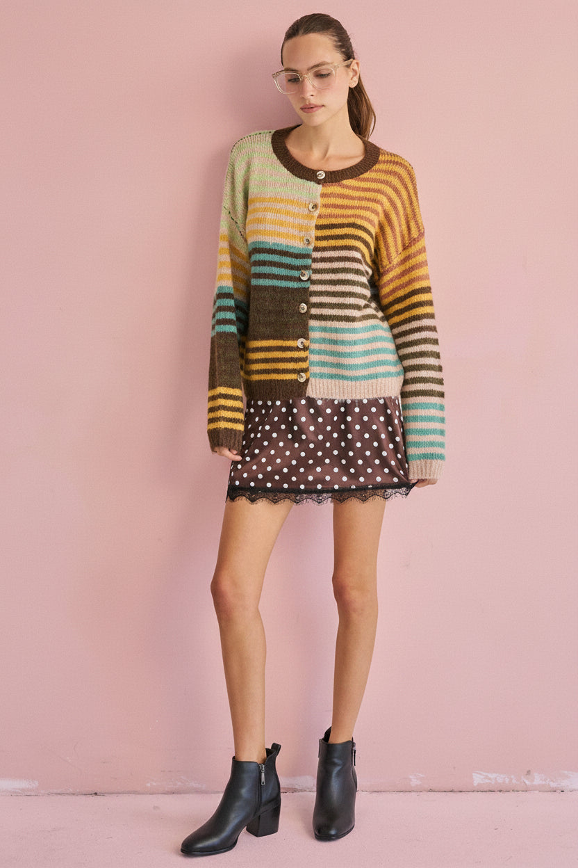 Tone and stripe cardigan