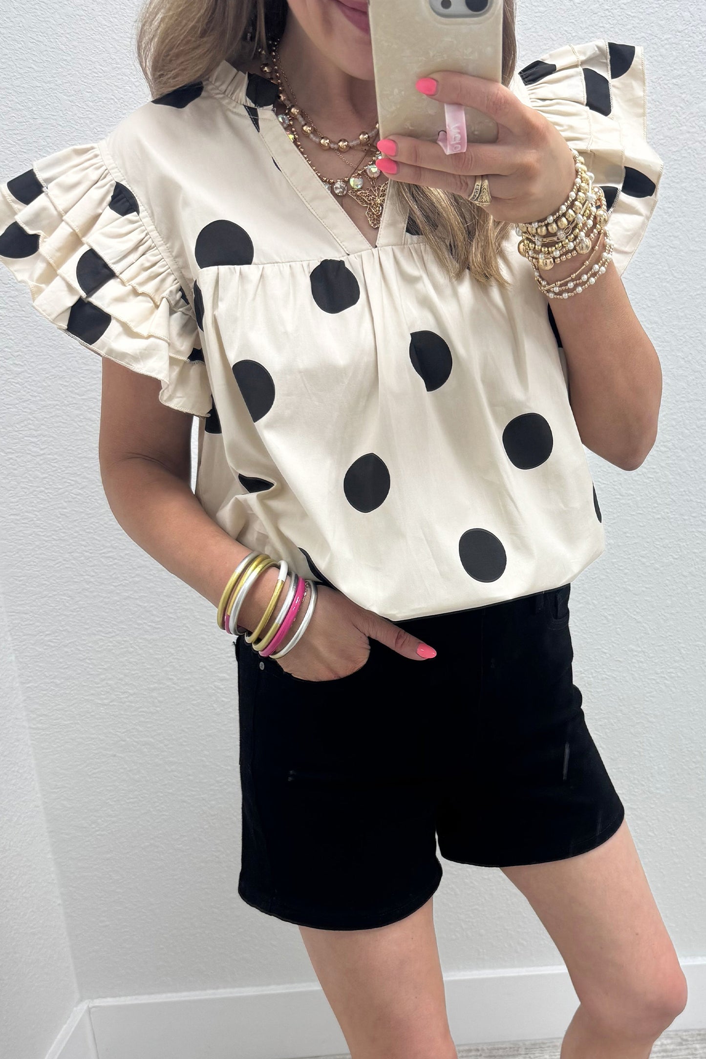 Apricot Casual Polka Dot Blouse