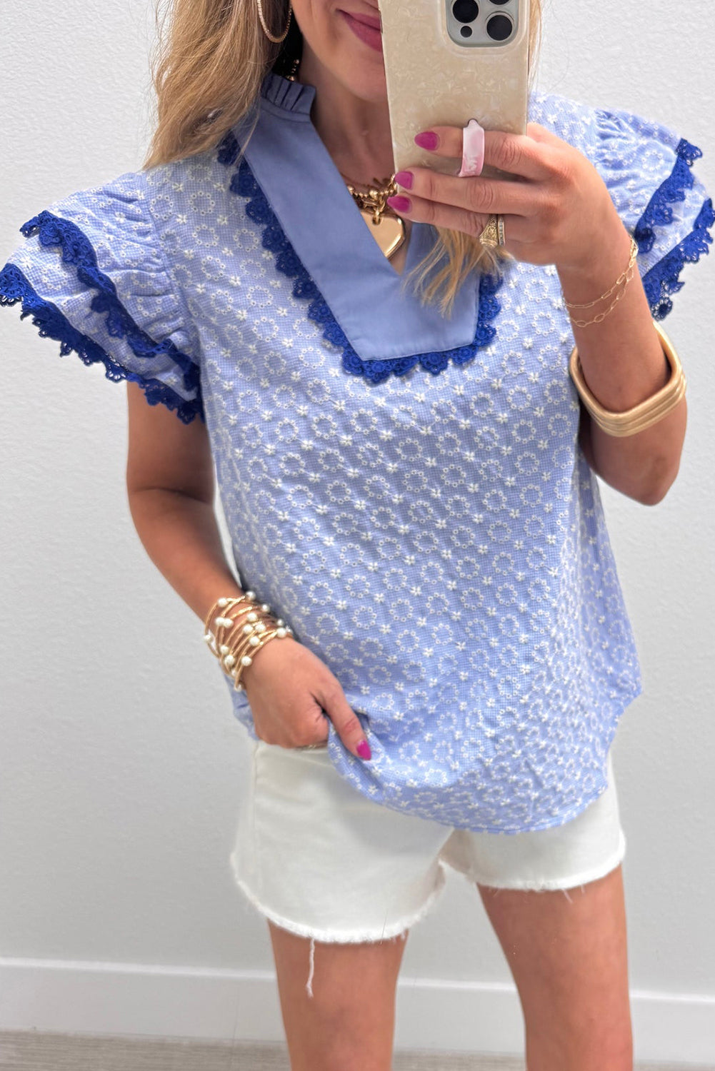 Beau Blue Eyelet Blouse