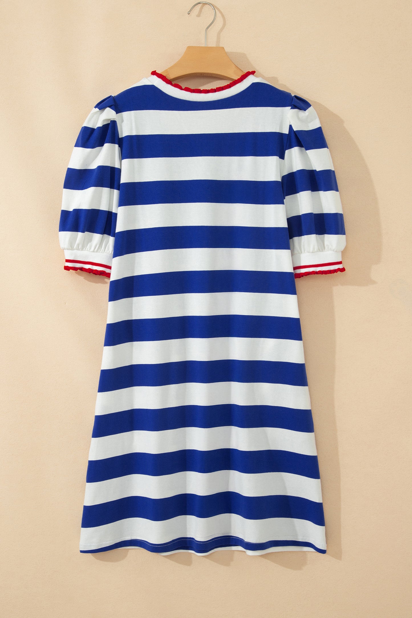Blue Stripe Puff Sleeve Shift Dress