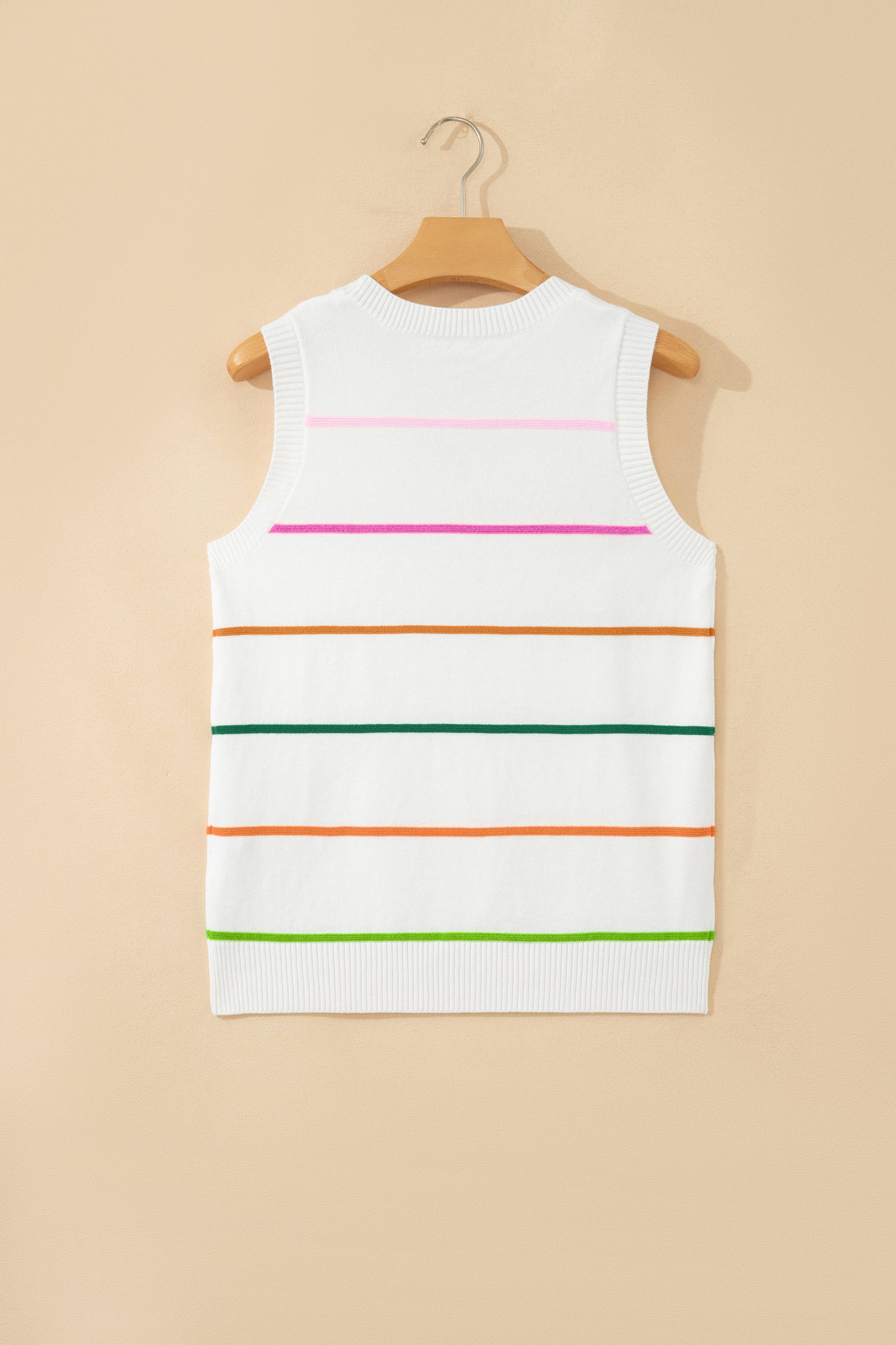 White Stripe Round Neck Knit Tank