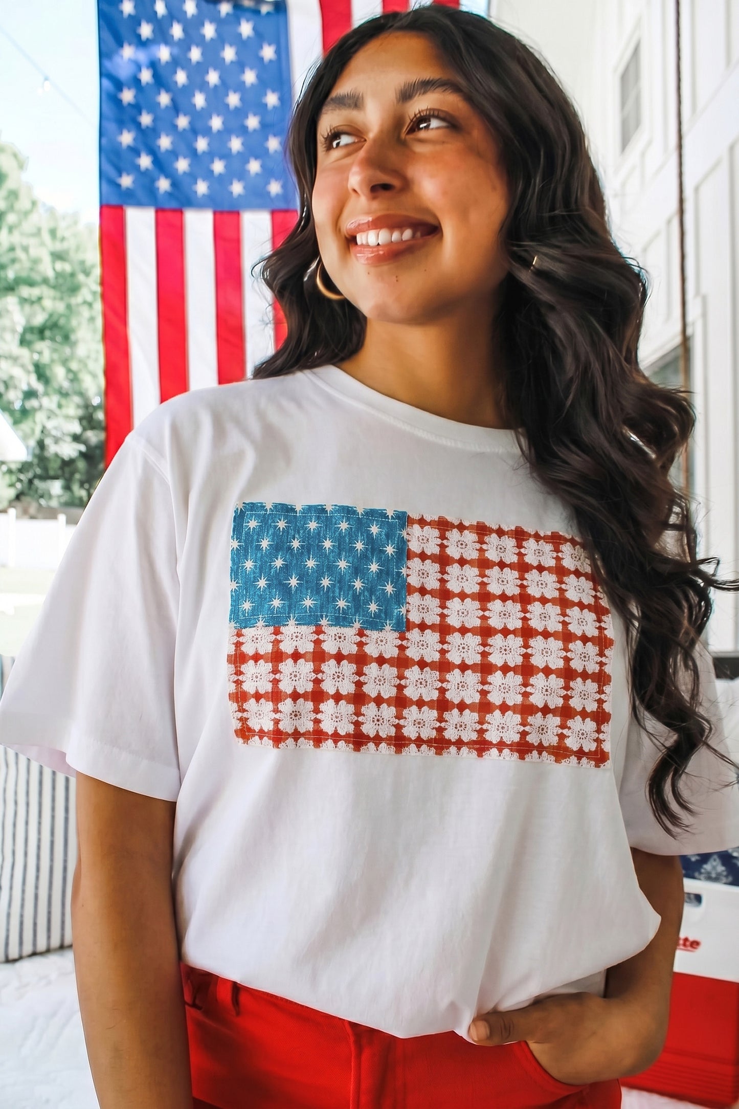 Embroidered Patch Flag T Shirt
