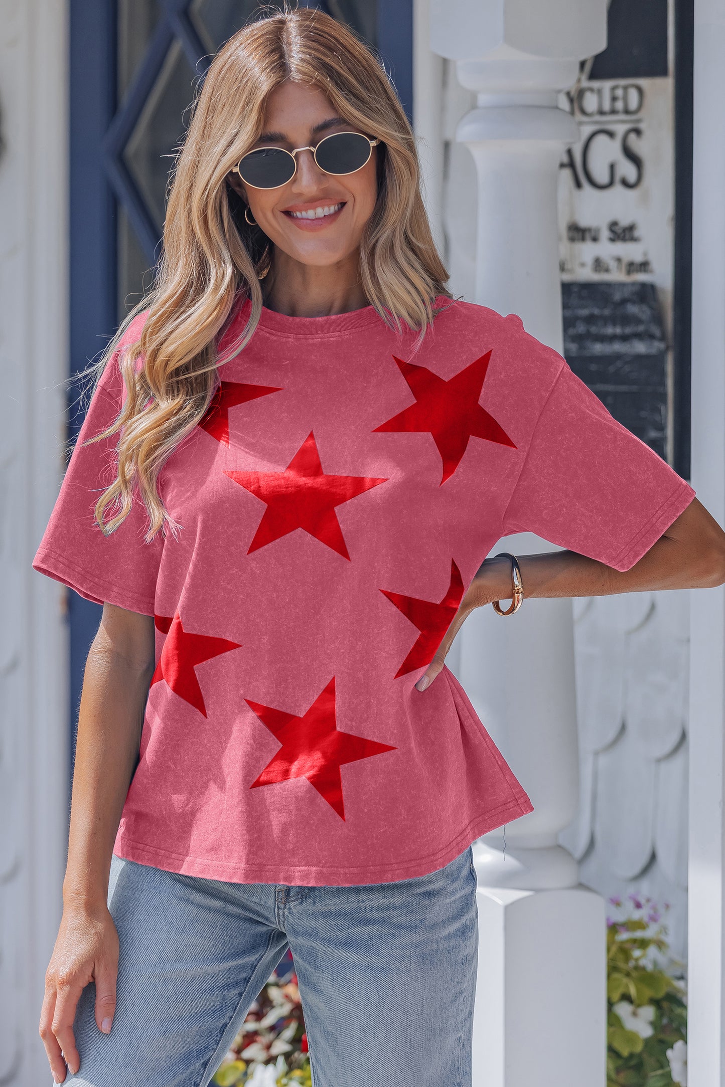 Red Independence Mineral Wash T Shirt