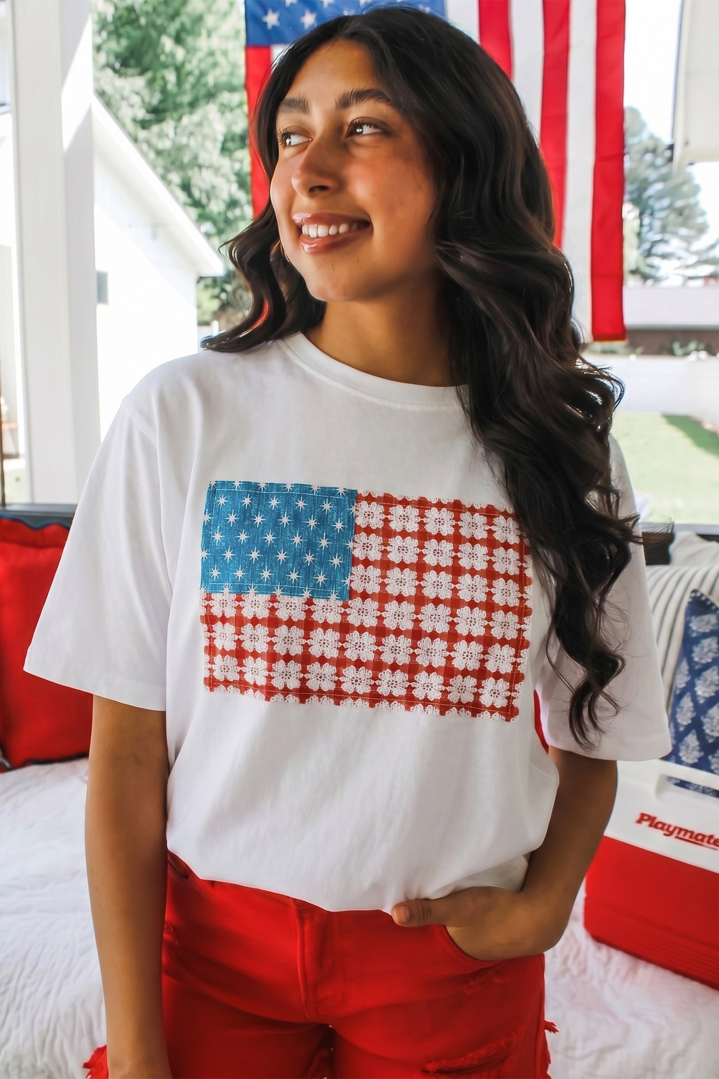 Embroidered Patch Flag T Shirt