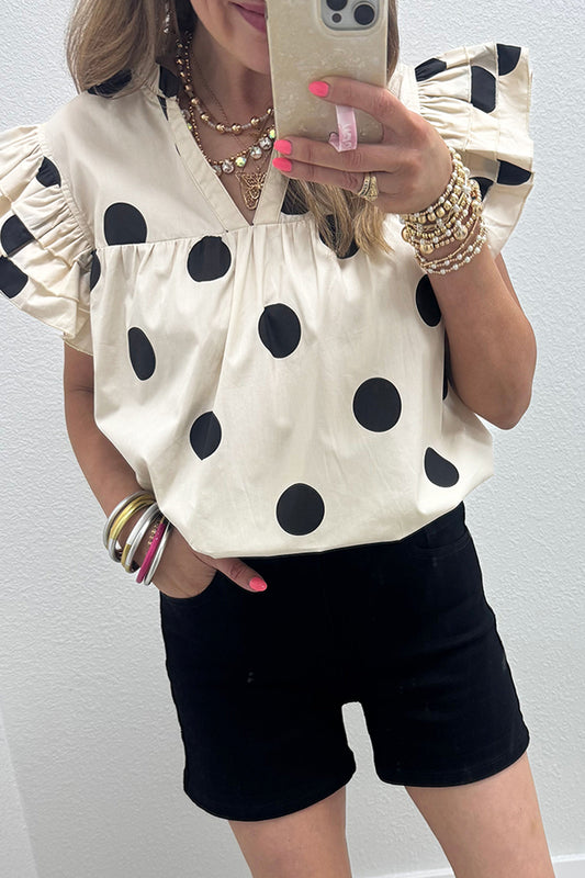 Apricot Casual Polka Dot Blouse