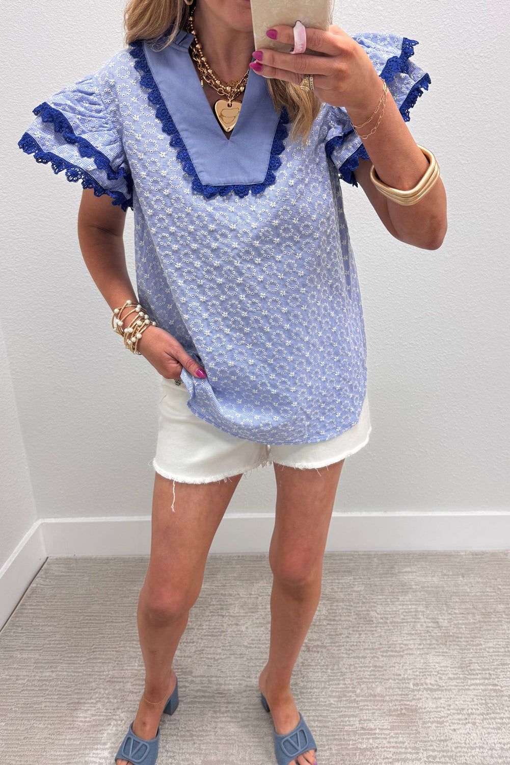 Beau Blue Eyelet Blouse