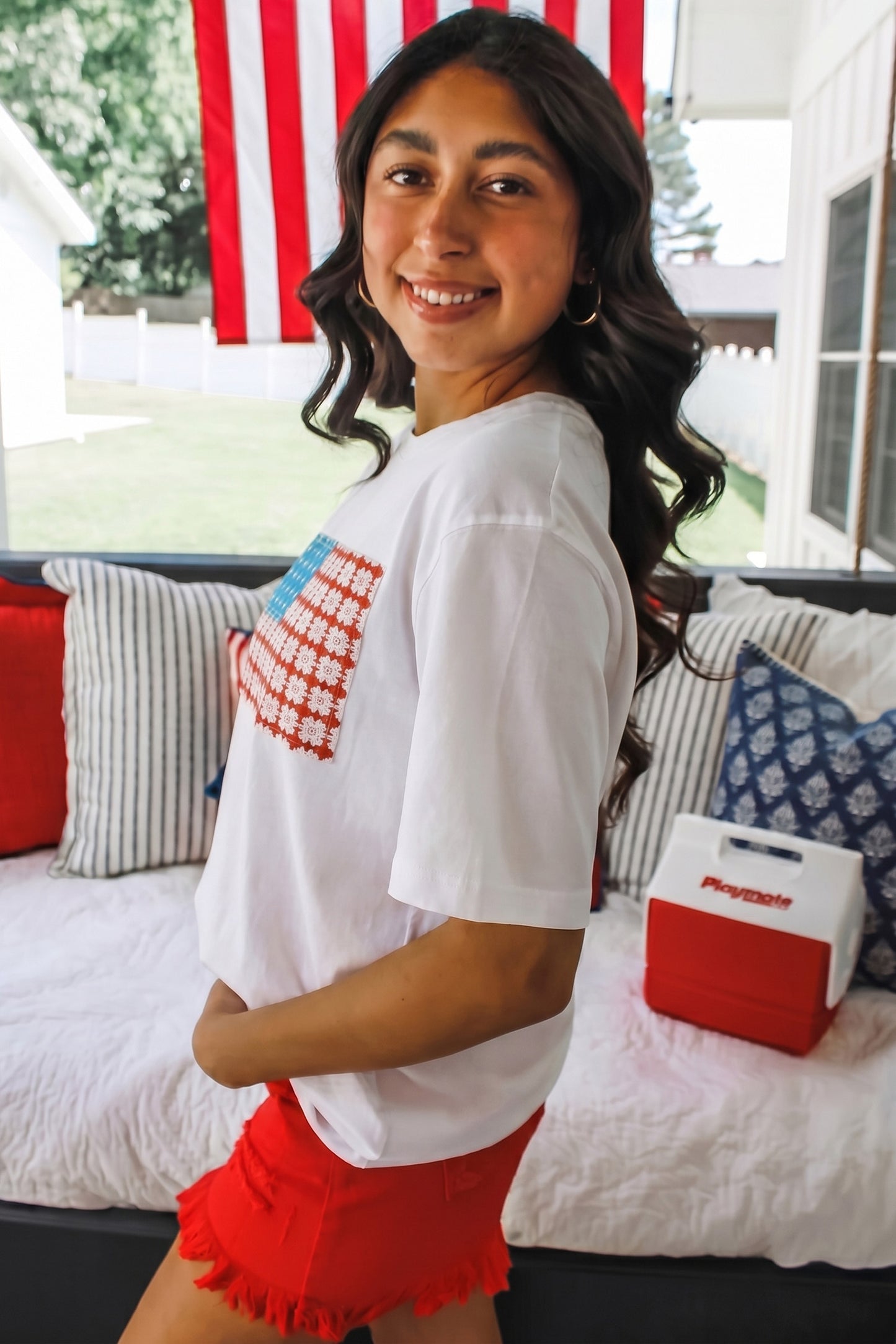 Embroidered Patch Flag T Shirt