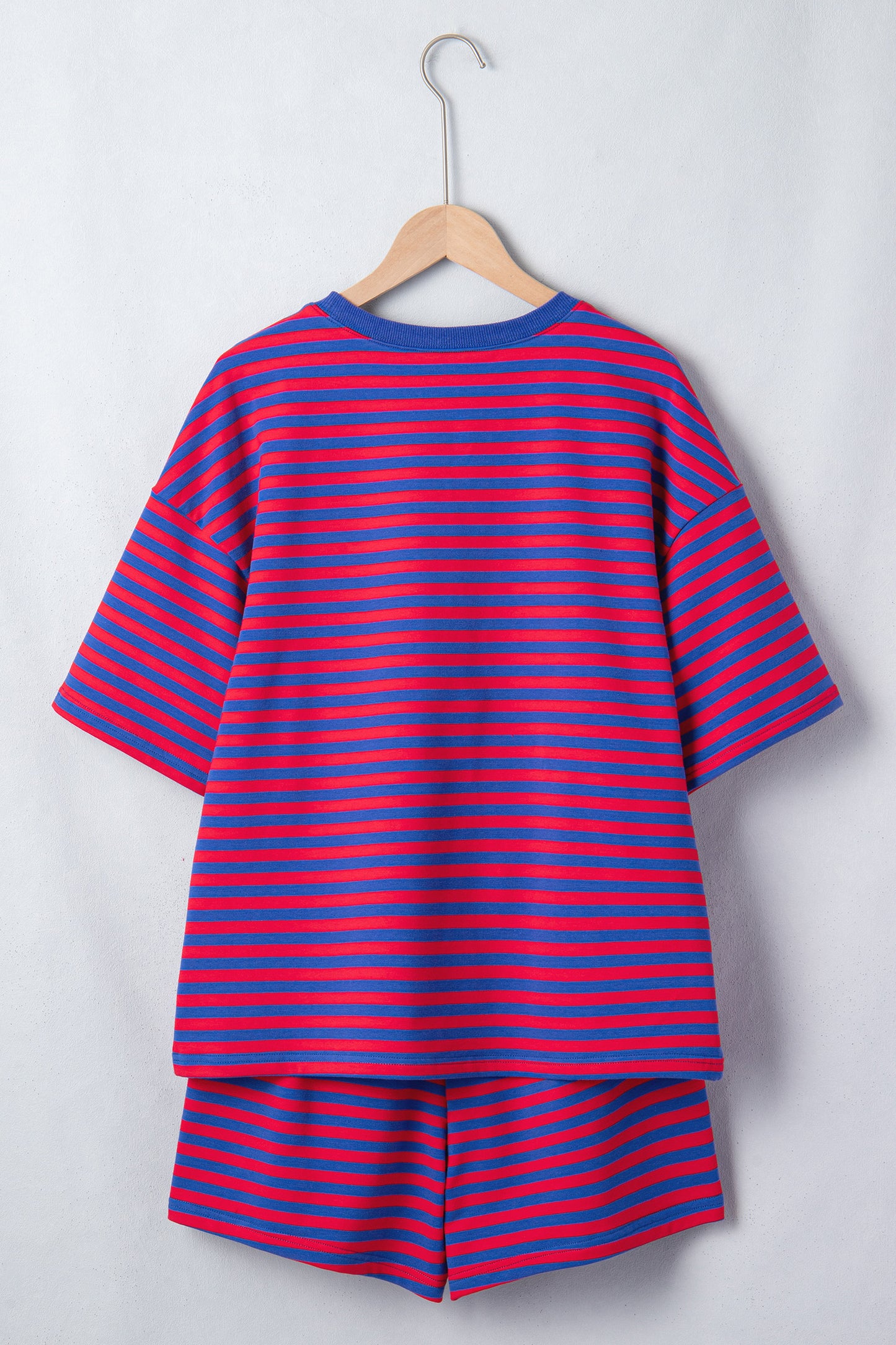Navy Stripe Striped Ribbed Cotton Two-Piece Short Set