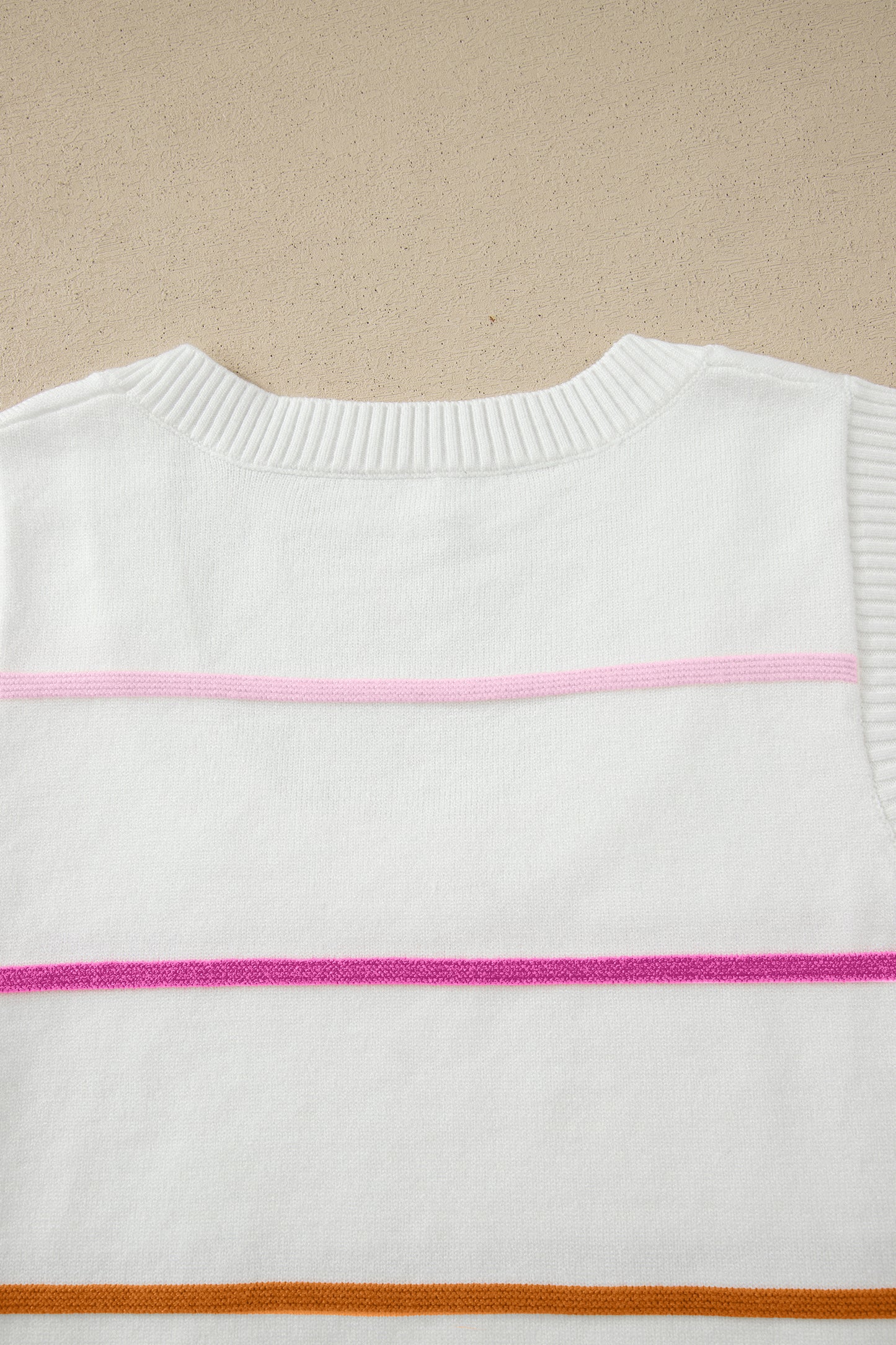 White Stripe Round Neck Knit Tank