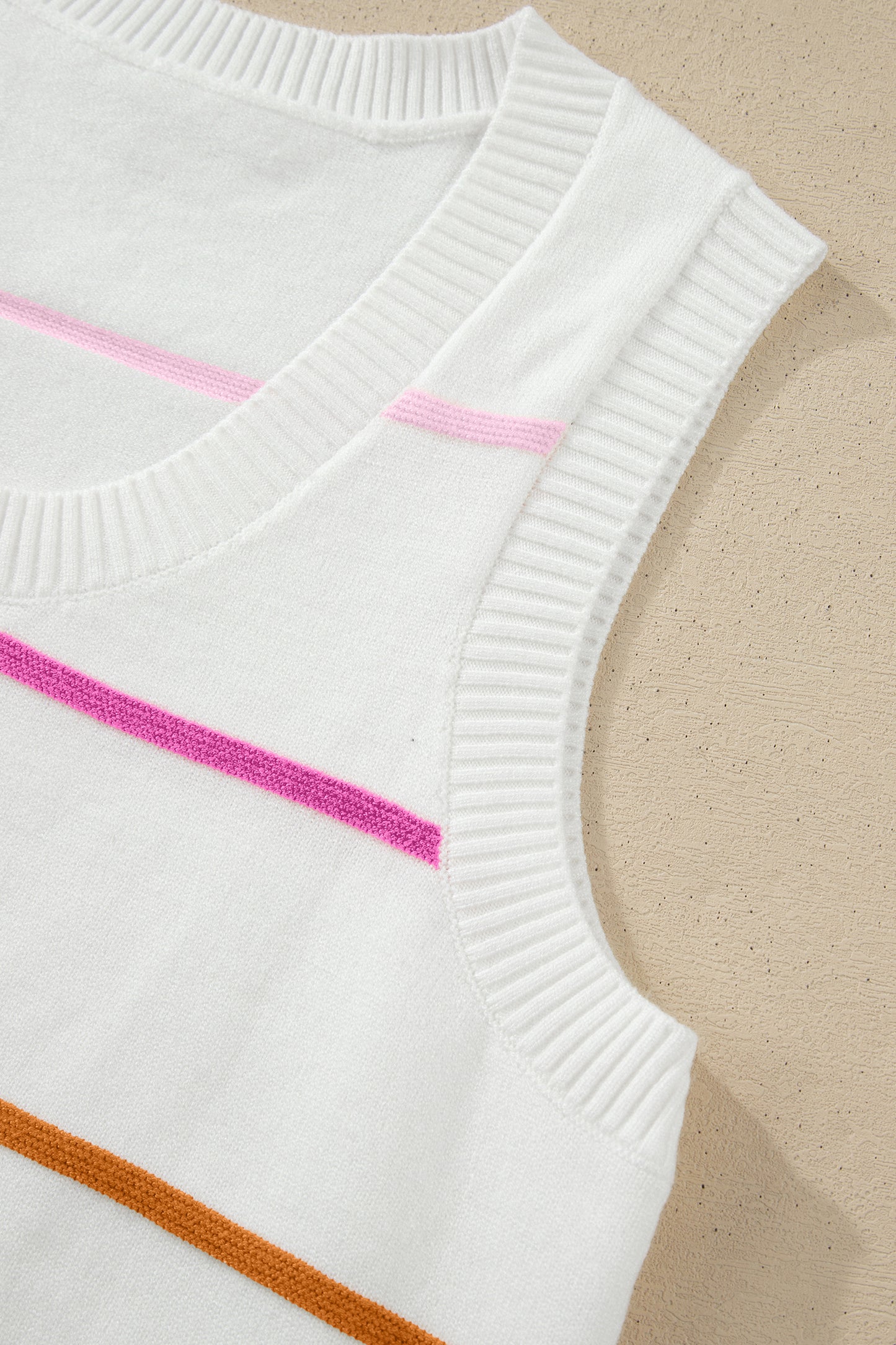 White Stripe Round Neck Knit Tank