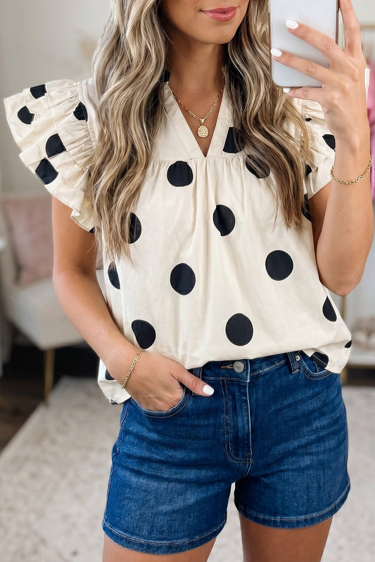 Apricot Casual Polka Dot Blouse