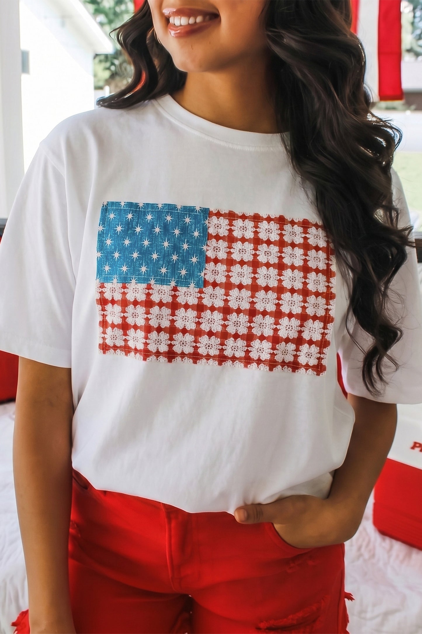 Embroidered Patch Flag T Shirt