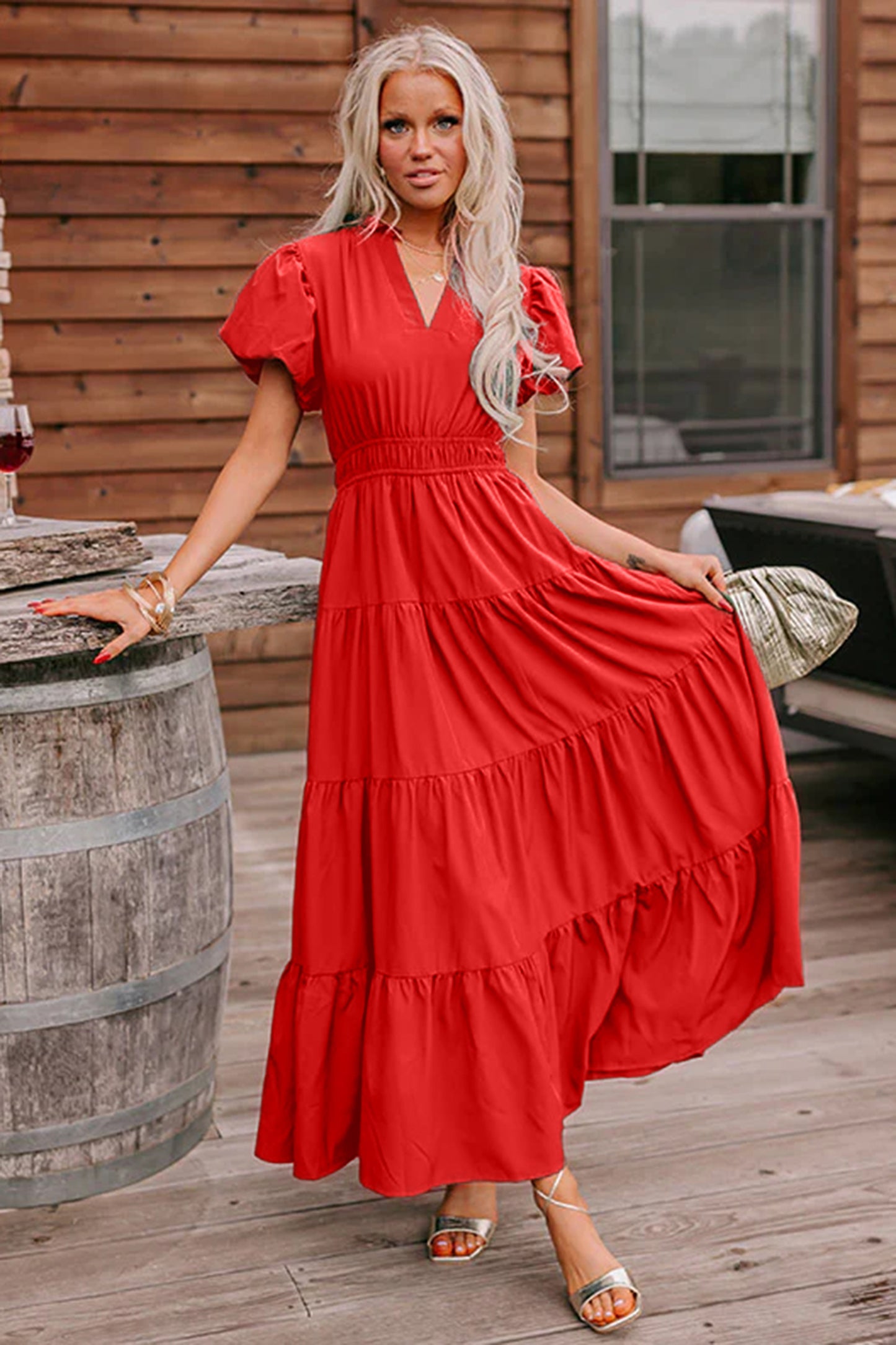 Coral Tiered Maxi Dress