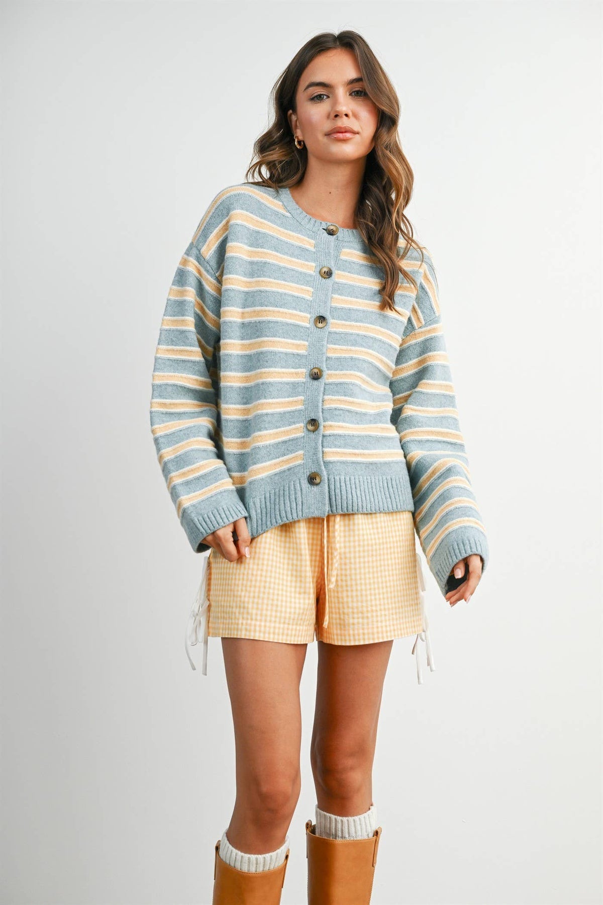 Cozy Stripe Button-Up Cardigan