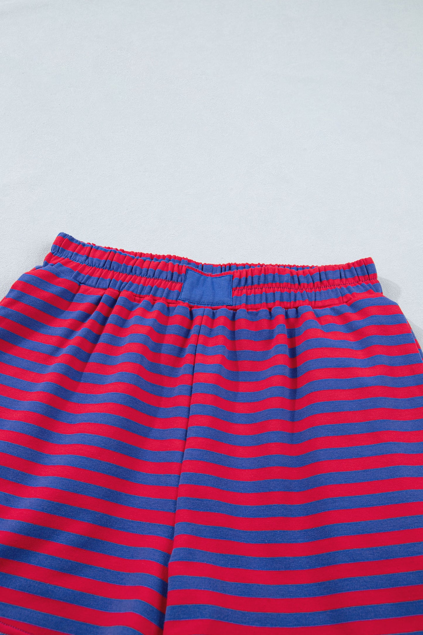 Navy Stripe Striped Ribbed Cotton Two-Piece Short Set