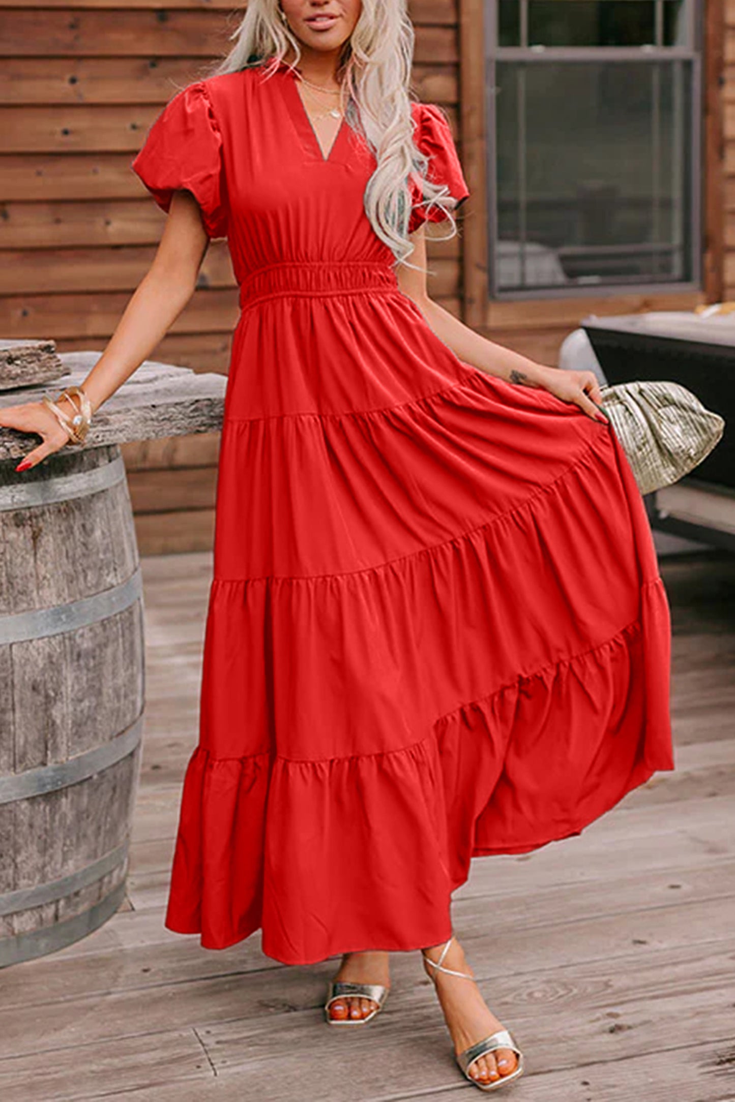 Coral Tiered Maxi Dress