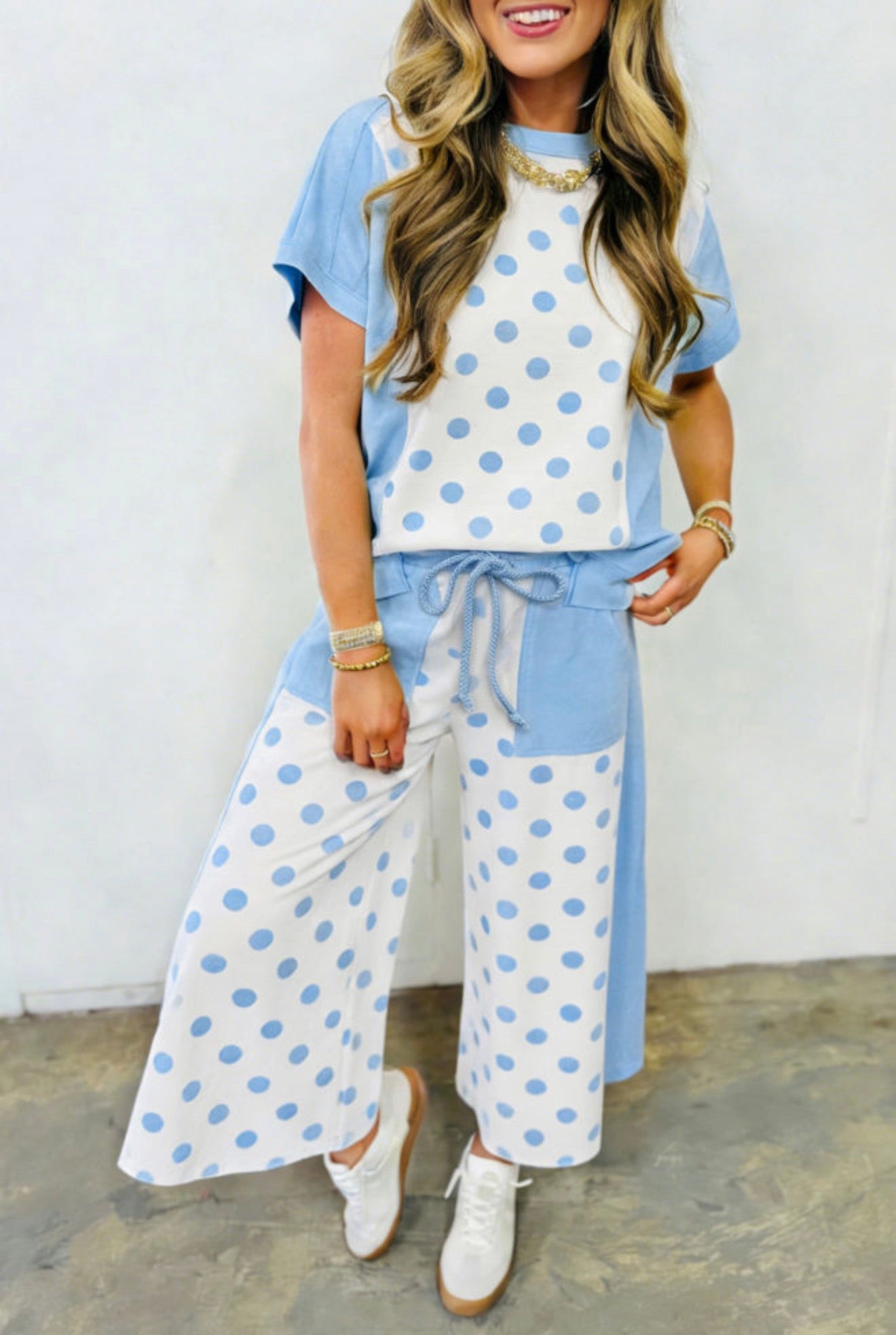 Blue Skies Patchwork Polka Dot Lounge Set- pre order