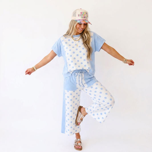 Blue Skies Patchwork Polka Dot Lounge Set- pre order