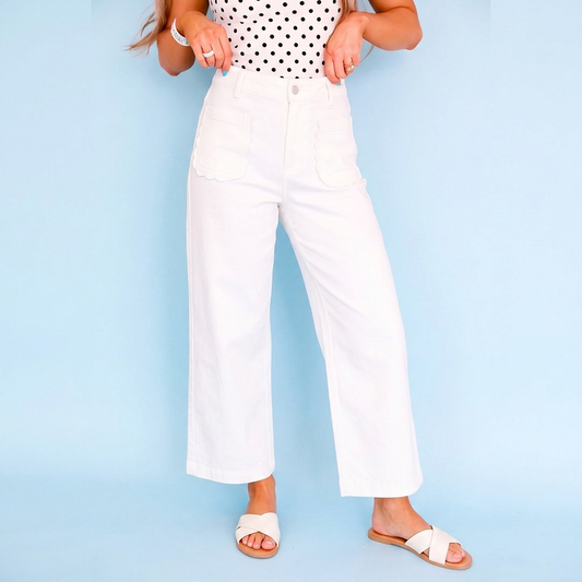 Scalloped Charm Wide Leg Cropped Pants