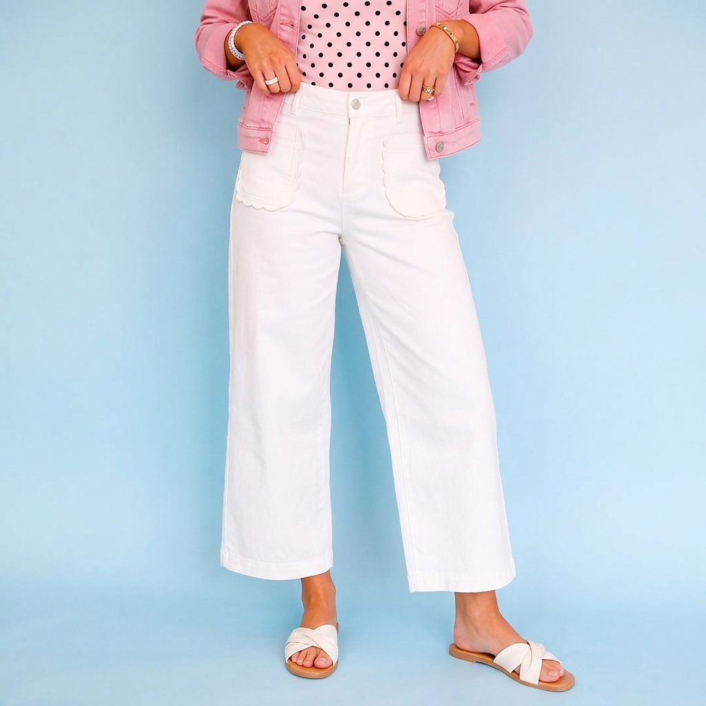 Scalloped Charm Wide Leg Cropped Pants