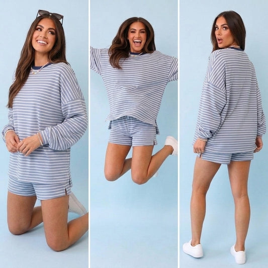 Pre order- Coastal Breeze Striped Lounge Set