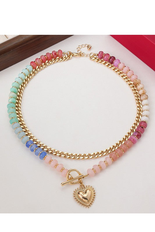 Heart Charm Beaded Necklace