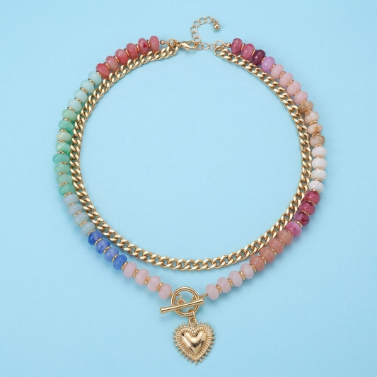 Heart Charm Beaded Necklace