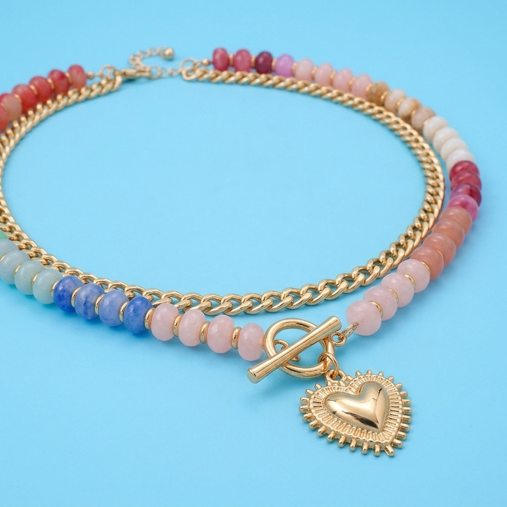 Heart Charm Beaded Necklace