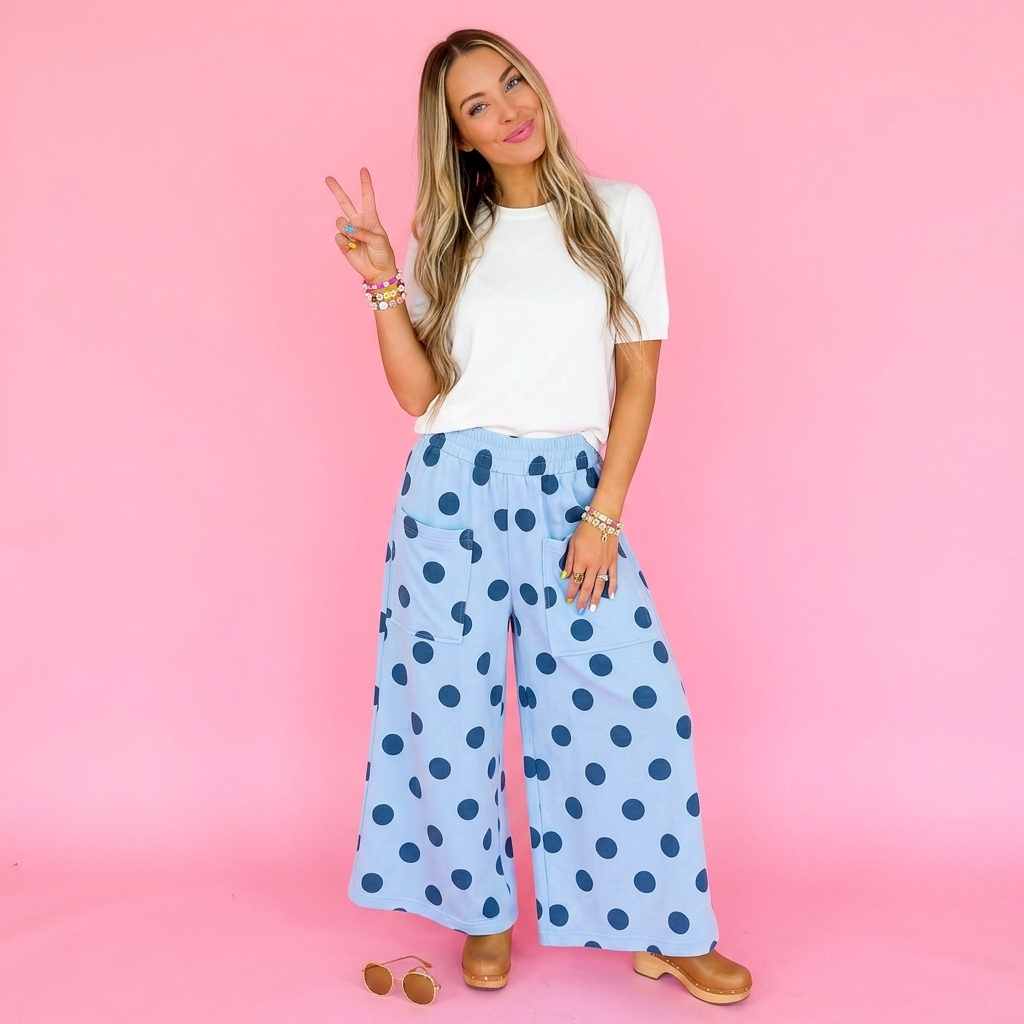 Playful Polka Dot Wide Leg Pants