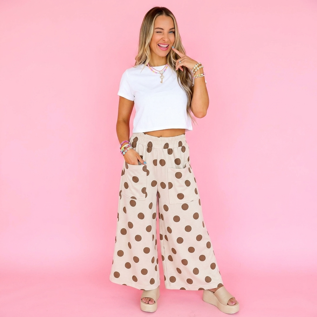 Playful Polka Dot Wide Leg Pants