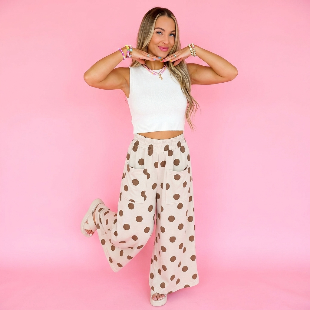 Playful Polka Dot Wide Leg Pants