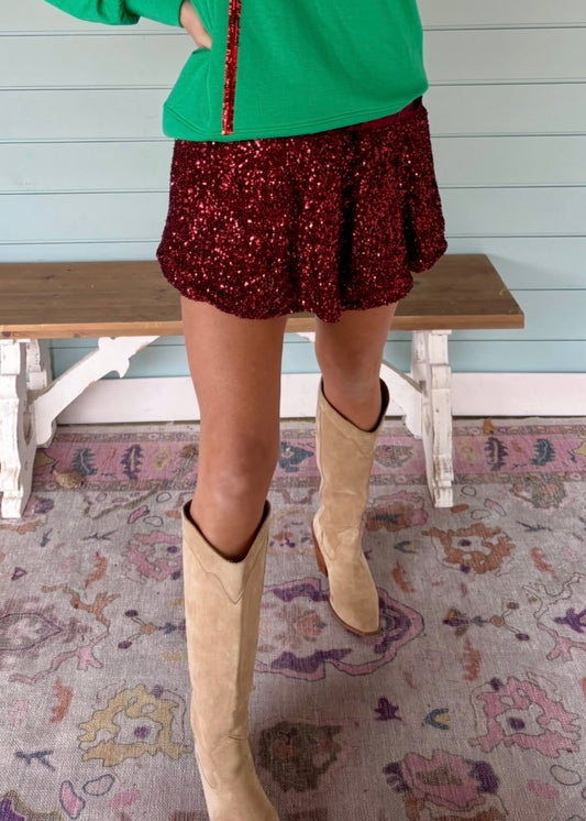 Wine and sequin skort