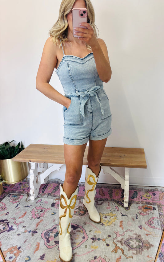 Denim dreams tie romper