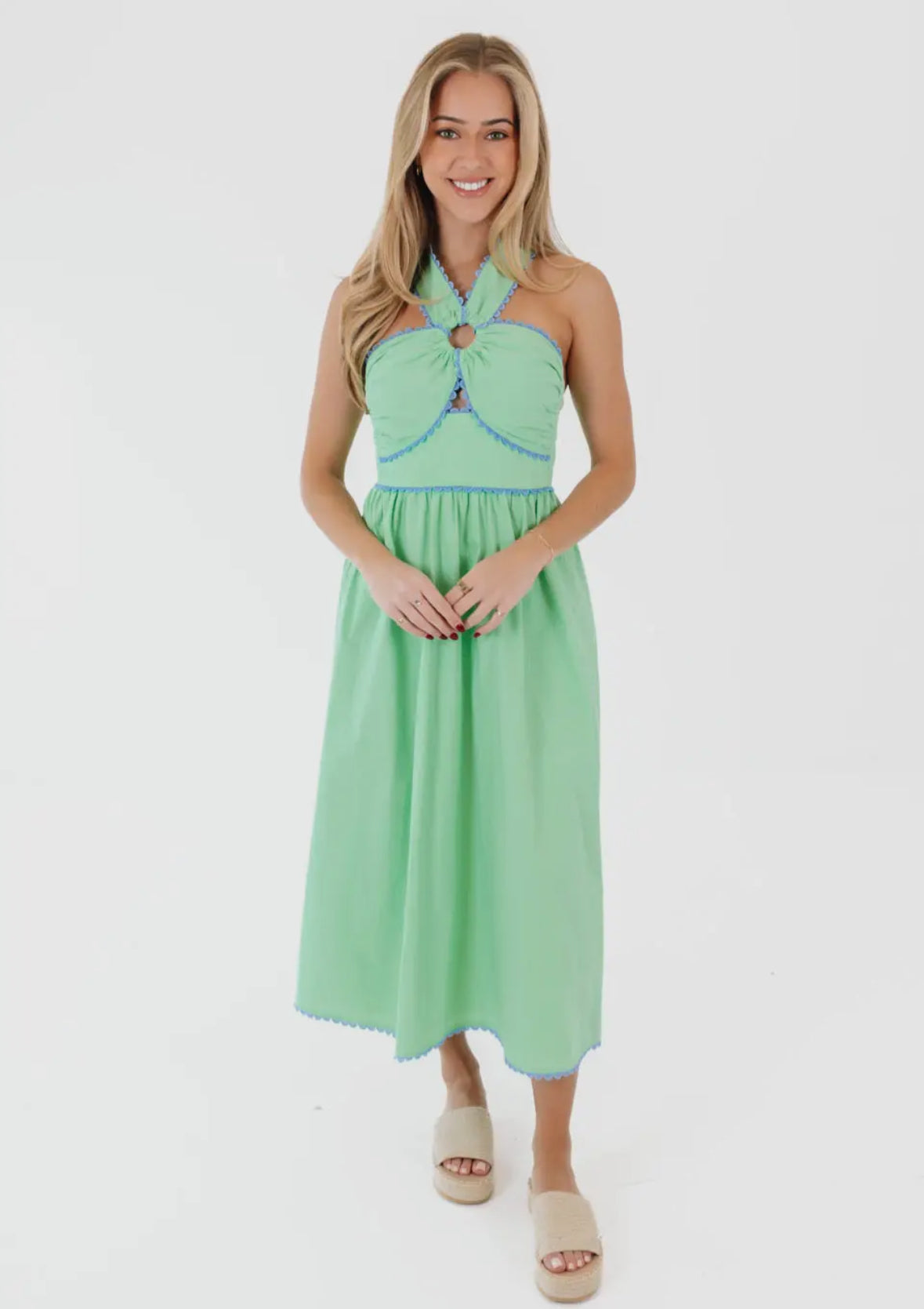 Andrea Ric rac cross halter midi dress