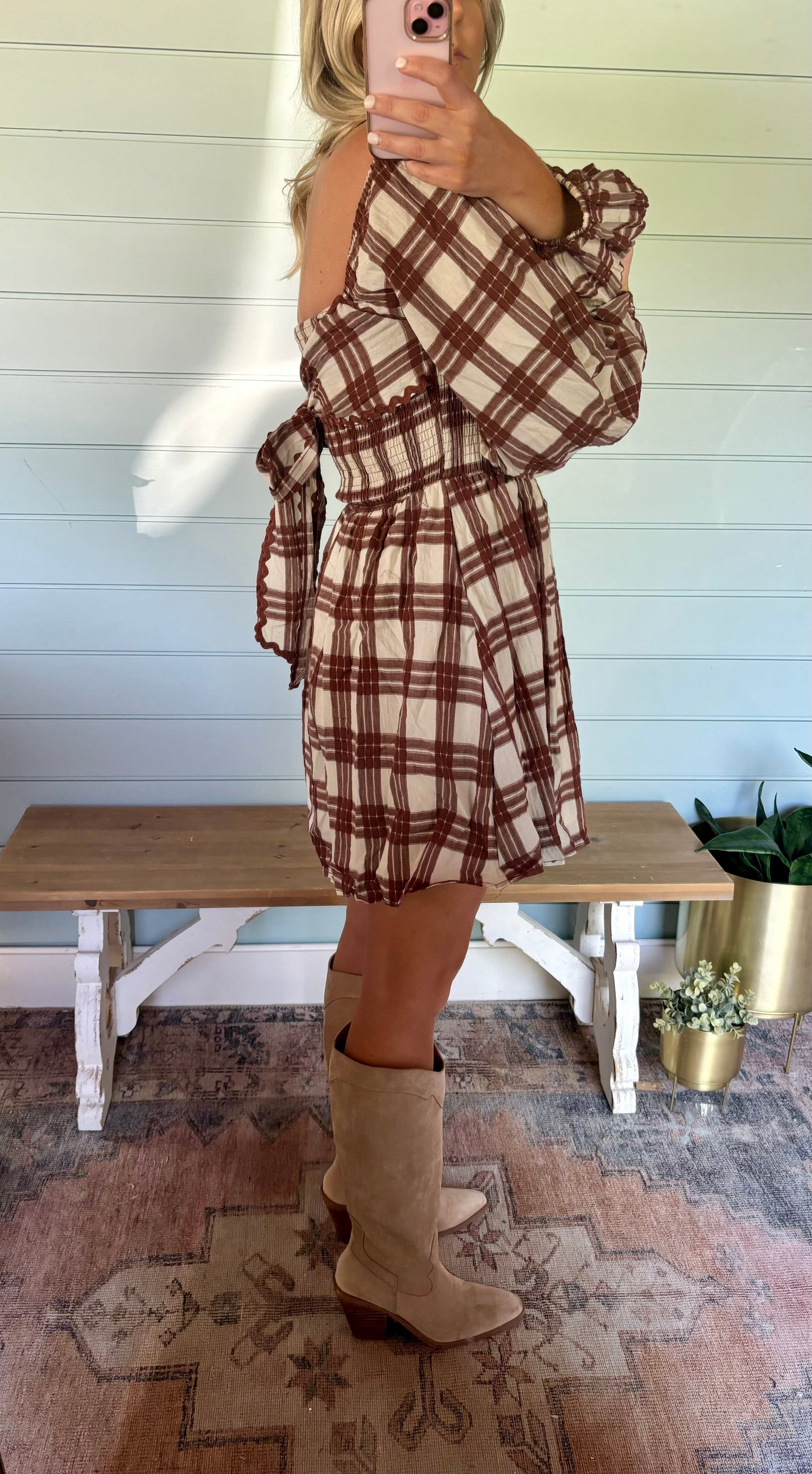 Flannel tie front or back dress