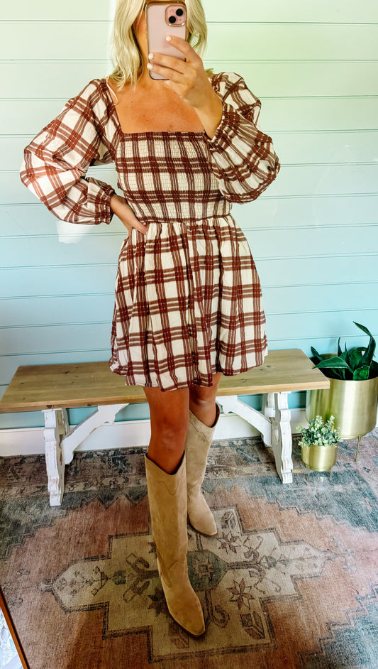 Flannel tie front or back dress