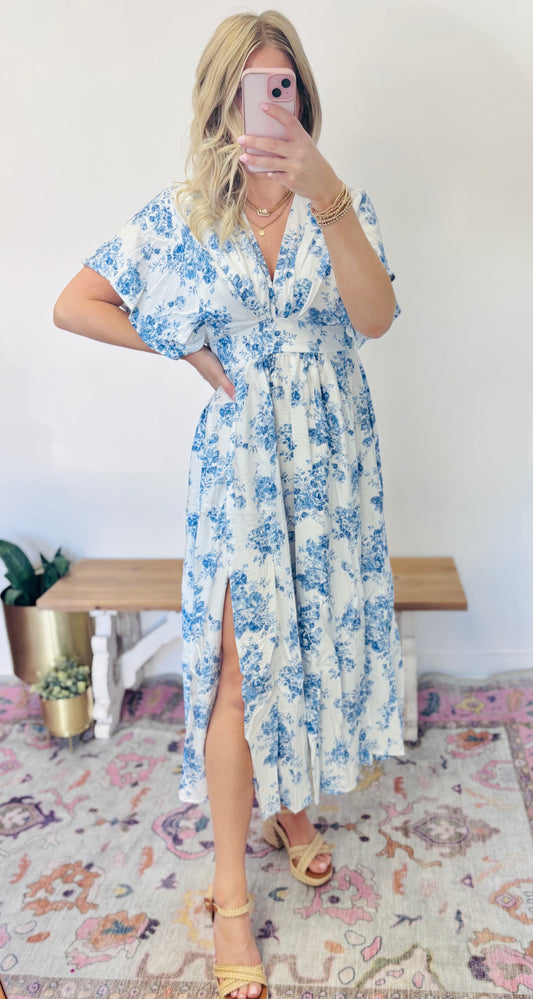 Blue floral maxi dress