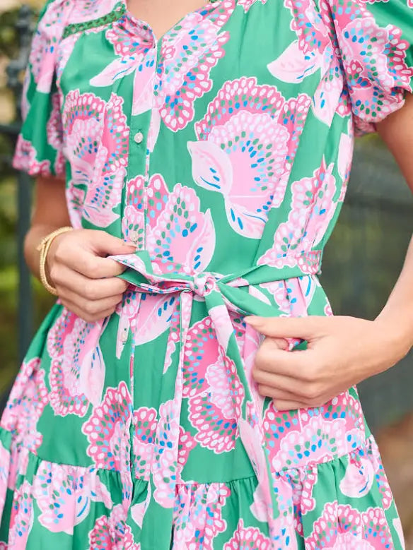 Mary Square Pink and green eyelet tie dress
