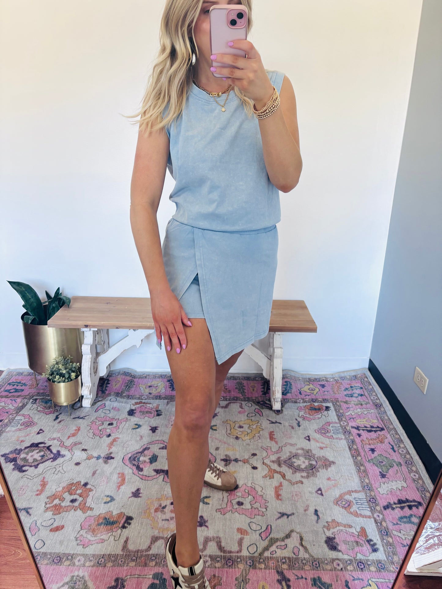Mineral washed skort set