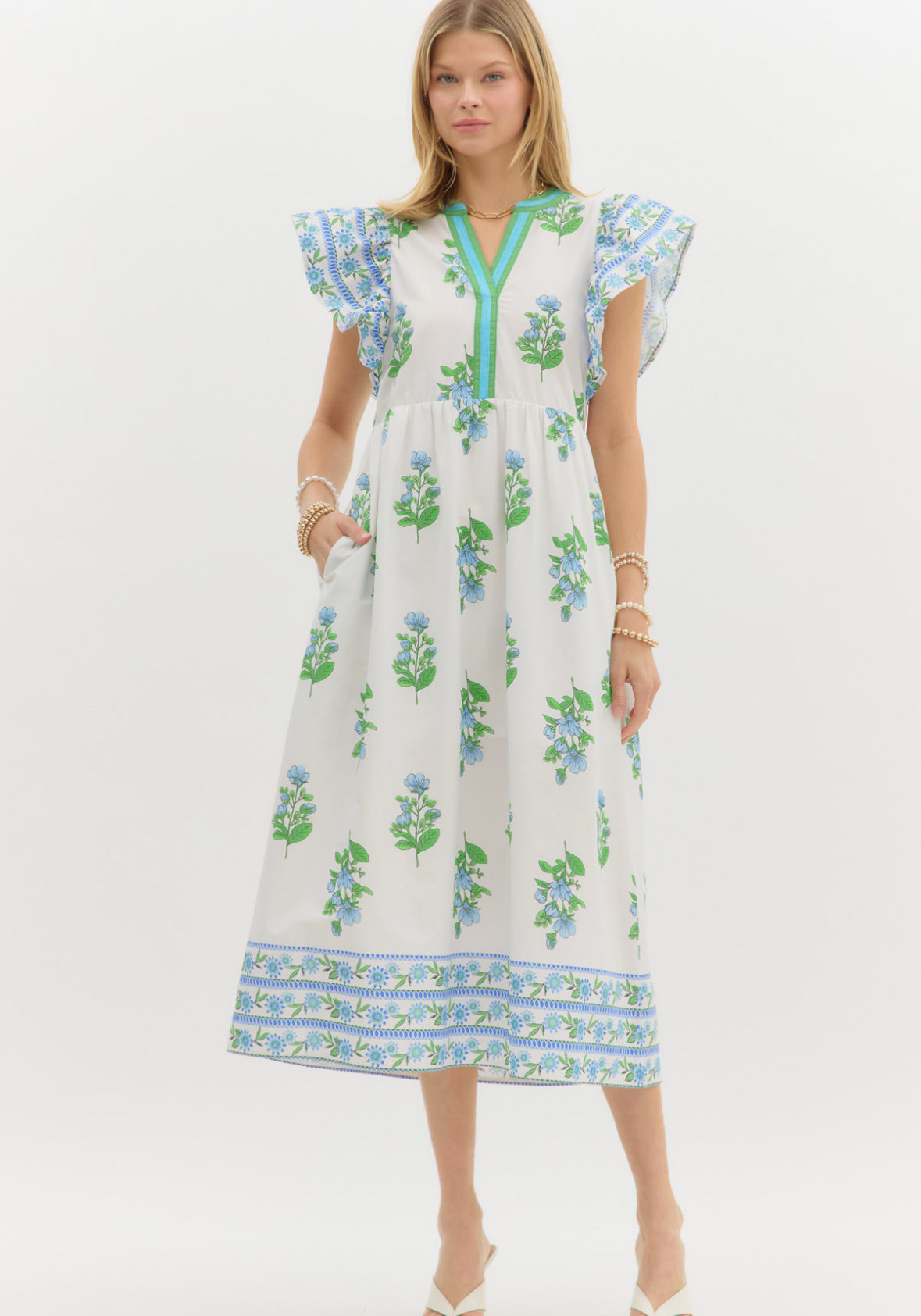 Blue and green floral midi