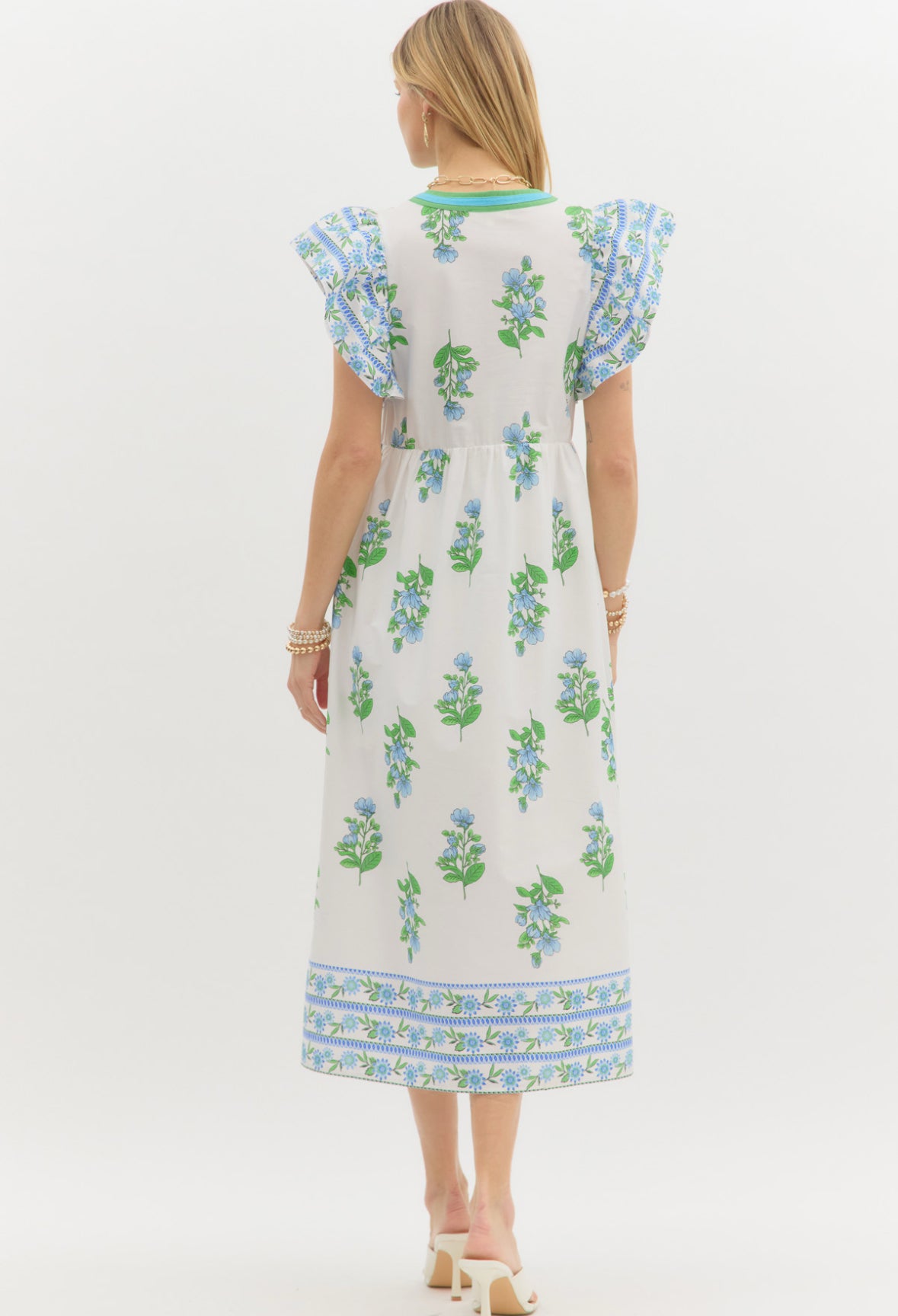 Blue and green floral midi