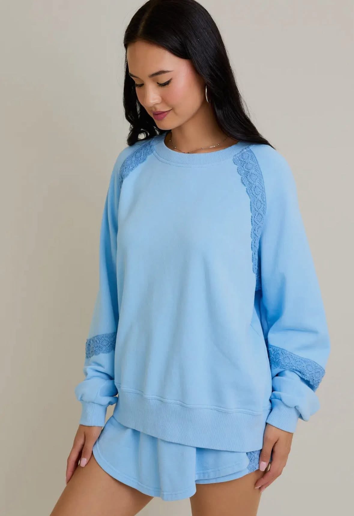 Sky blue lace skort set