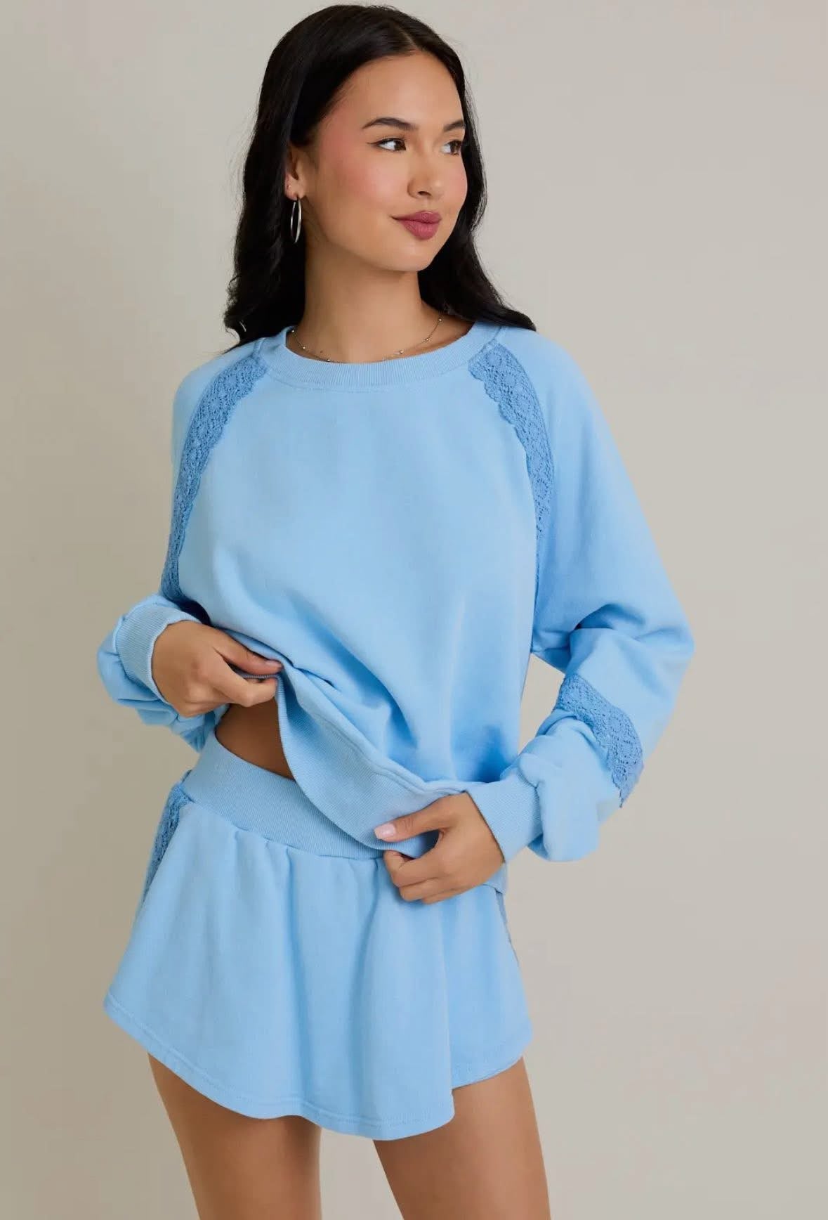 Sky blue lace skort set