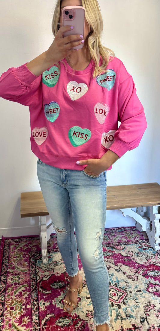 Sequin candy heart sweater